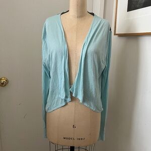 Sky Blue Floral Open Front Sweater